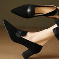 Women's Pointed-Toe Chunky Heel Loafers | Suede Slip-On Work Heels