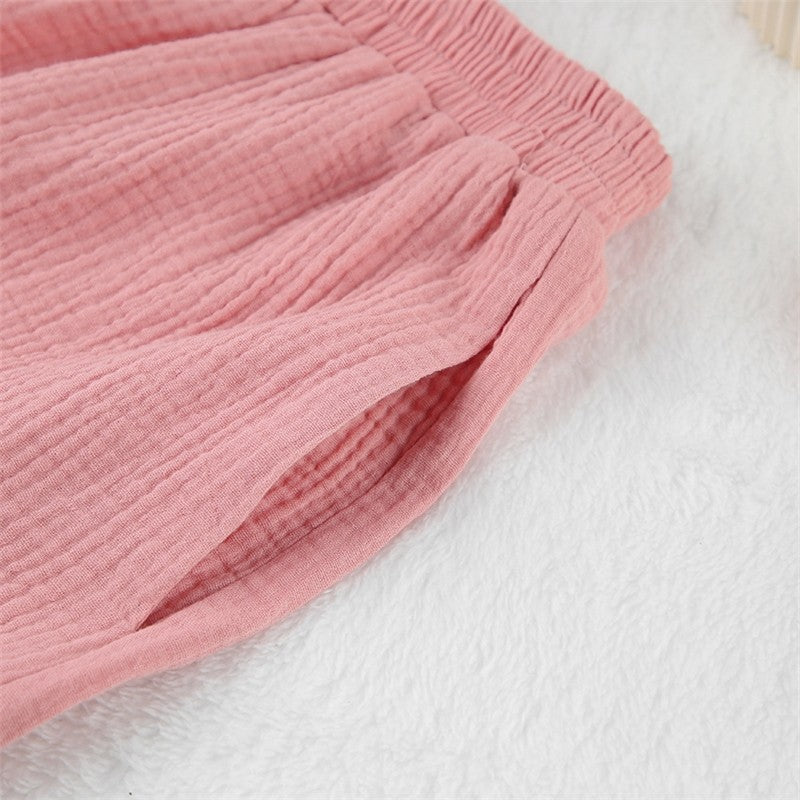 Solid Color V-Neck Loose Fit Half Sleeve Blouse and Shorts Pajama Set