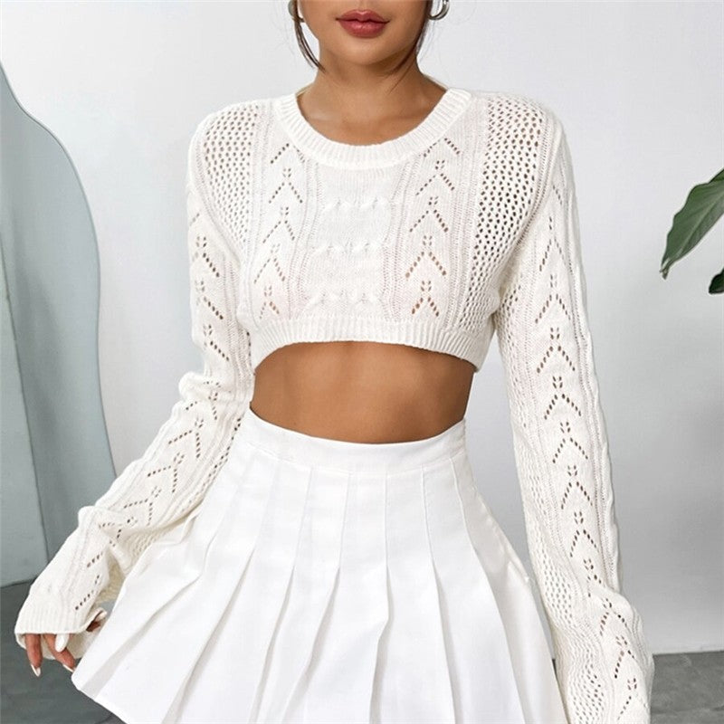 Flared Sleeve Hollow Out Crop Top