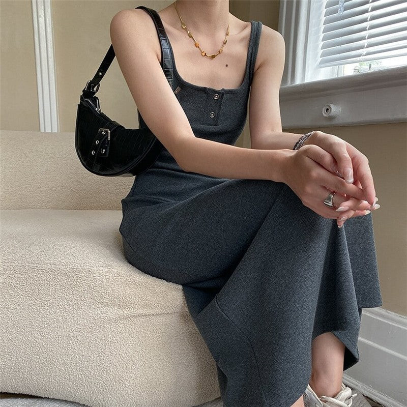 V-Neck Bodycon Dress with Slim Fit and Button-Up Detail