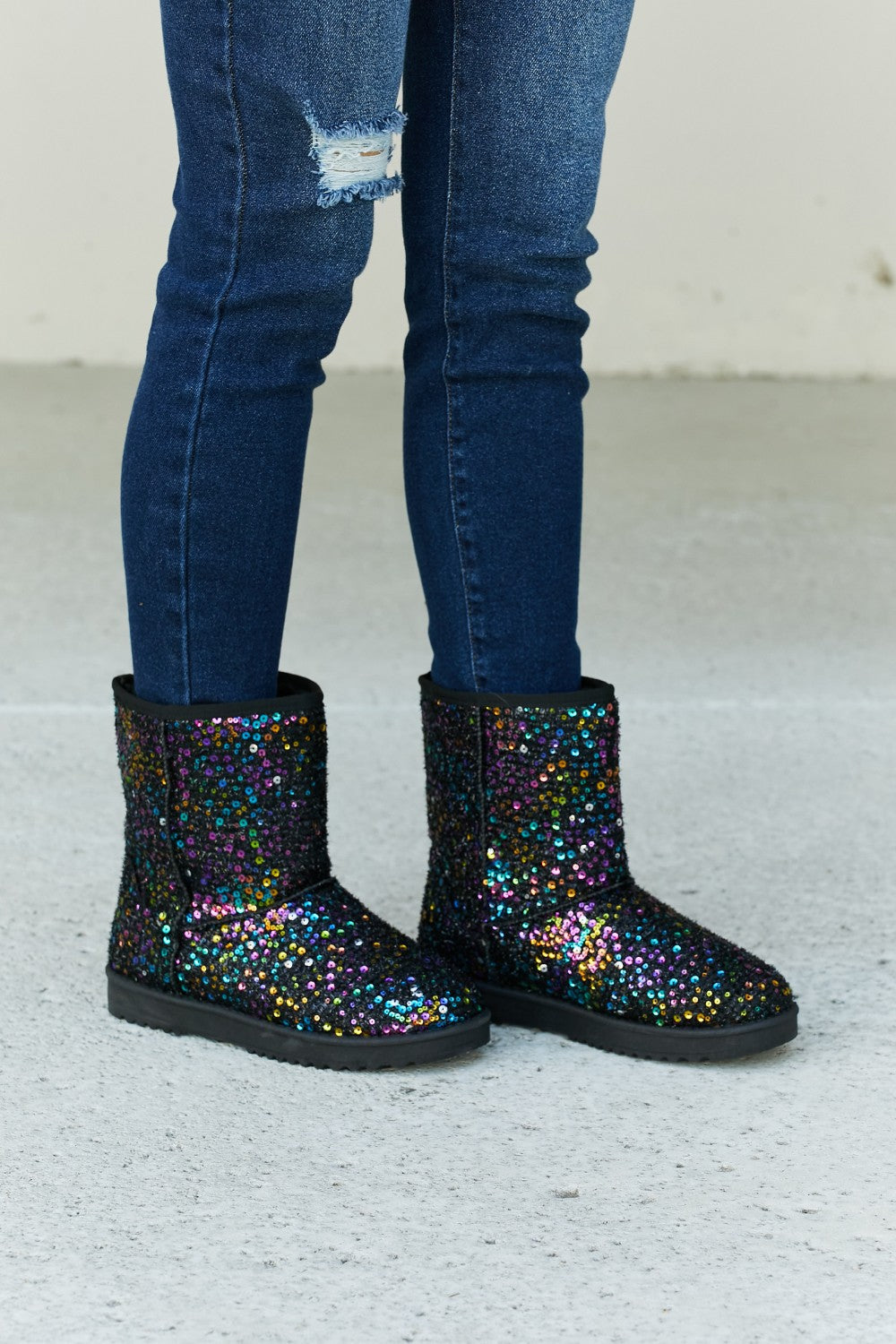 Multicolored Sequin Snow Boots