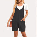 Solid Color Spaghetti Straps Sleeveless Pockets Casual Loose Short Jumpsuits