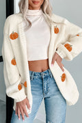 White Pumpkin Print Open Front Drop Shoulder Midi Cardigan