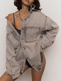 Long Sleeves Loose Buttoned Hollow Pockets Split-Joint Lapel Jackets