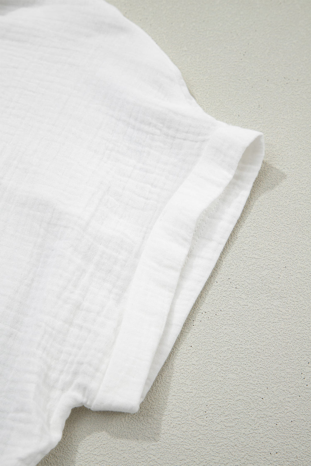 White Lace Trim Cuffed Short Sleeve Textured Shirt