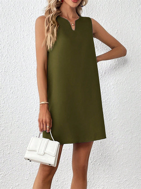 A-Line High Waisted Solid Color V-Neck Mini Dresses