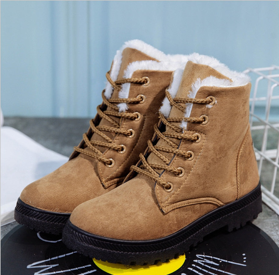 Women's Plush Snow Boots | Flat Heel Waterproof Casual Winter Boots