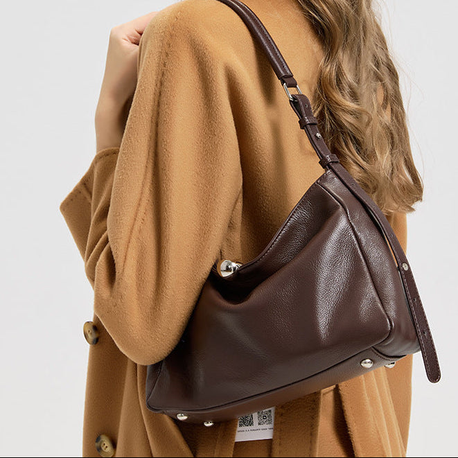 Luxury Genuine Leather Women's Pillow Bag – Full-Grain Cowhide Crossbody Handbag