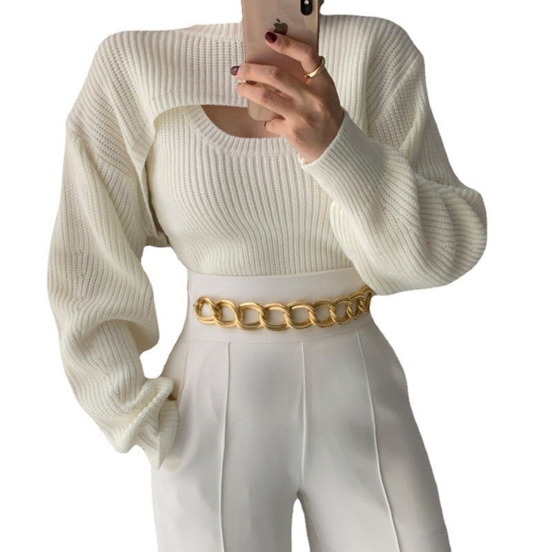 Knitted Vest And Short Cardigan Set For Elegant Style