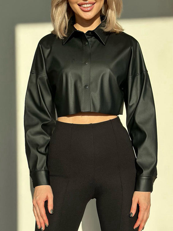 Long Sleeves Loose Buttoned Solid Color Lapel Blouses&Shirts Tops
