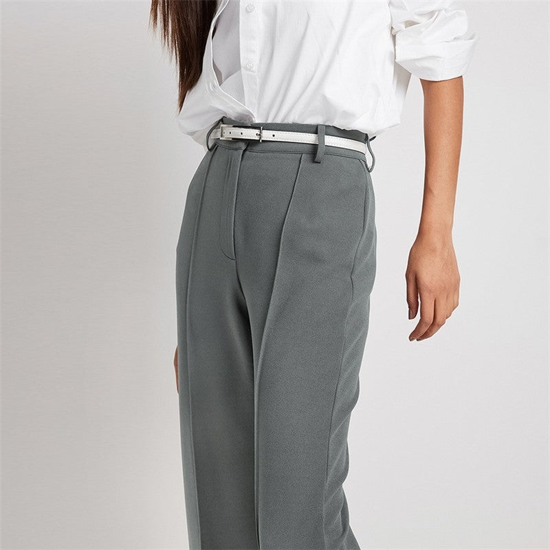 High-Waisted Solid Color Straight Leg Casual Pants