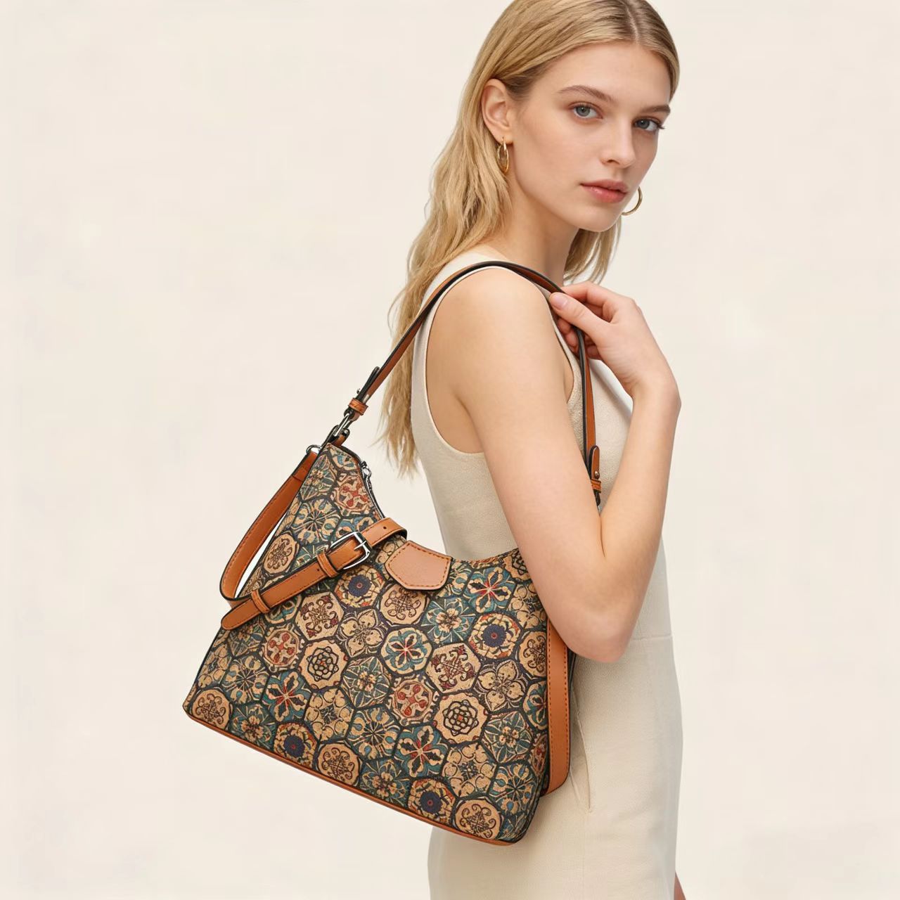 Women's Retro Ethnic Embroidered Tote Crossbody Bag with Multiple Compartments