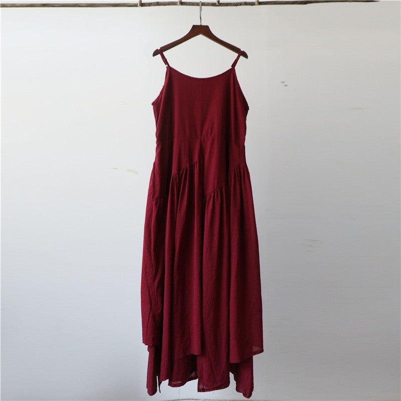 Bohemian Chic Asymmetrical Solid Color Sling Dress