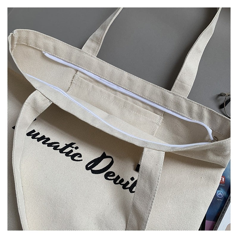 Minimalist Letter Print Canvas Shoulder Bag
