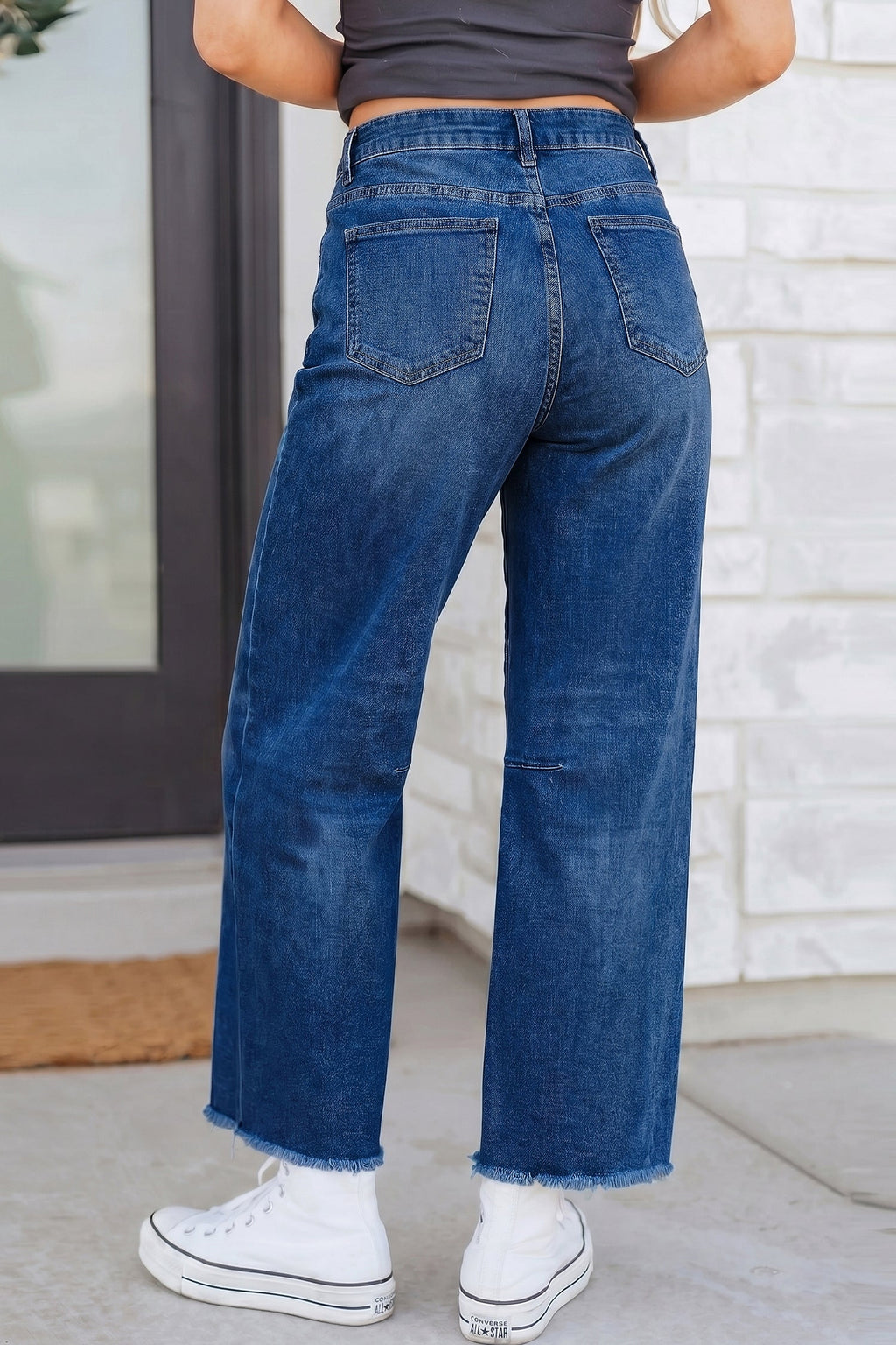 Sail Blue Frayed Cropped Straight Jeans