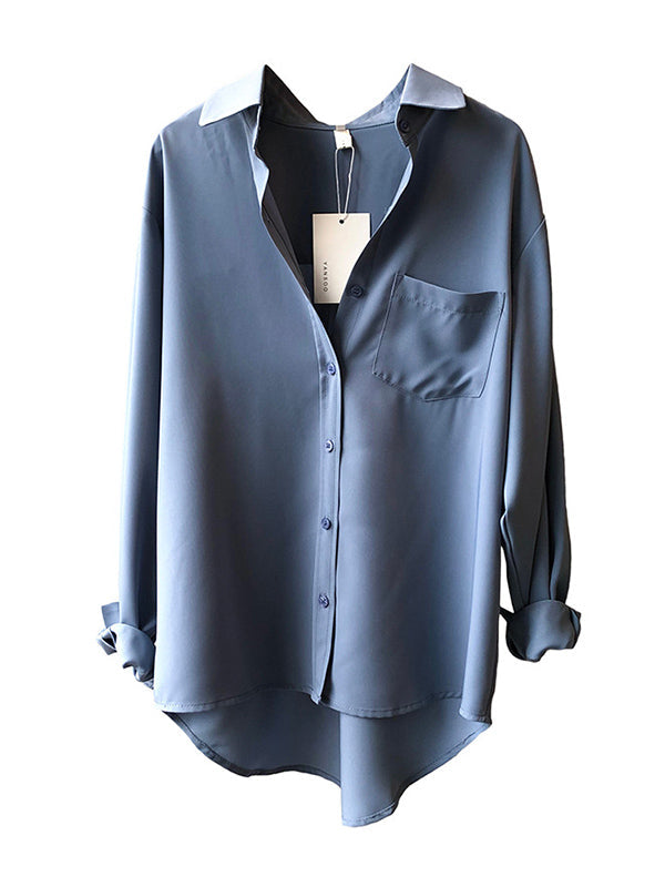 Urban Solid Color Lapel Long Sleeves Blouse