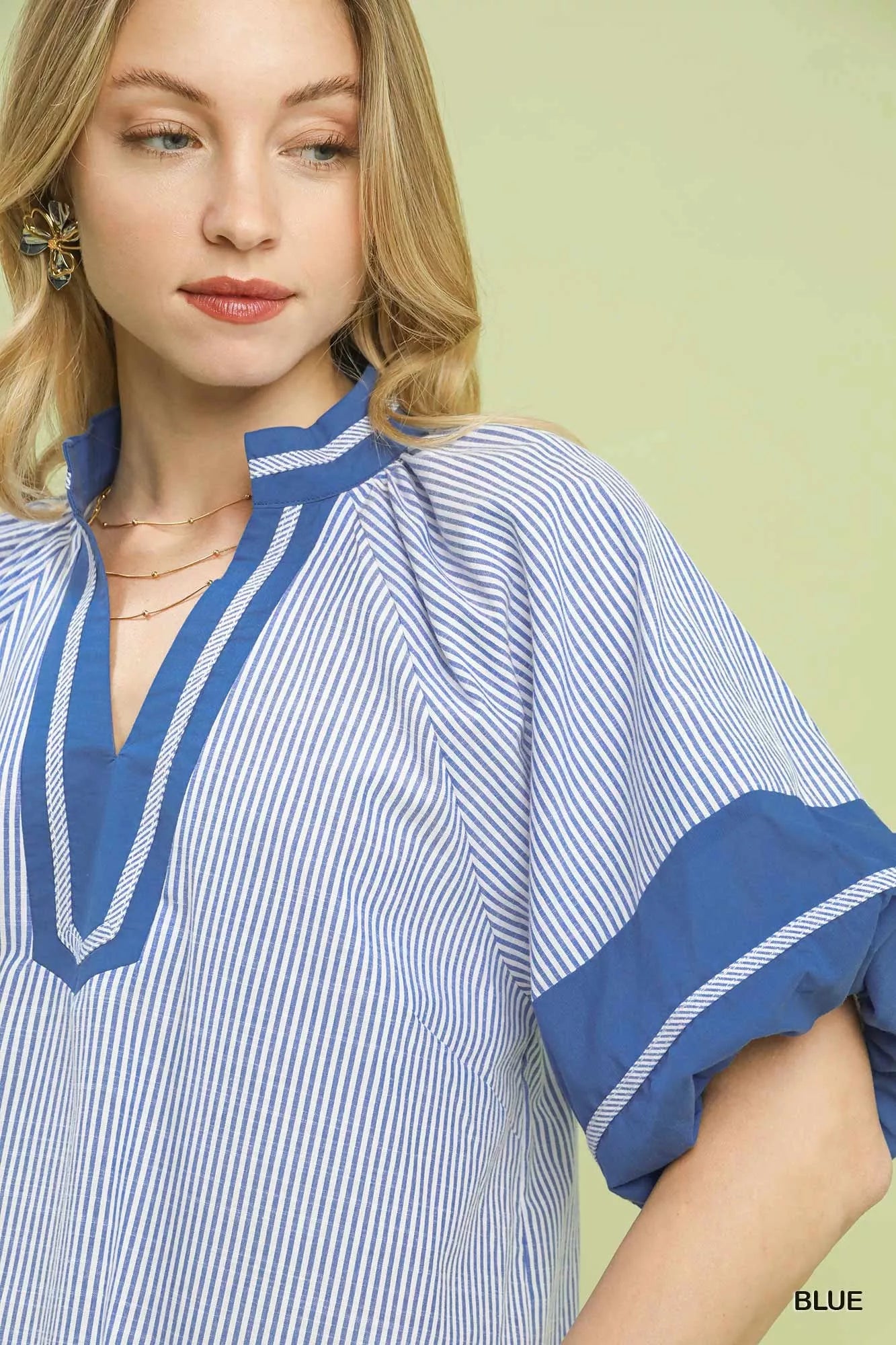 Striped Mixed Puff Sleeve Blouse