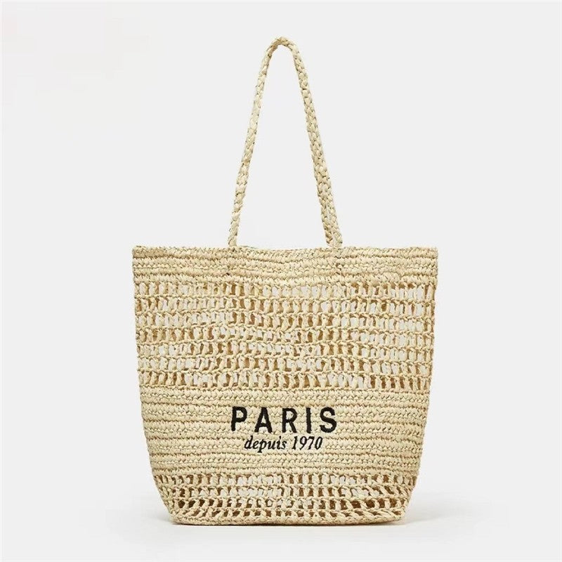Solid Color Embroidered Letter Knit Bag