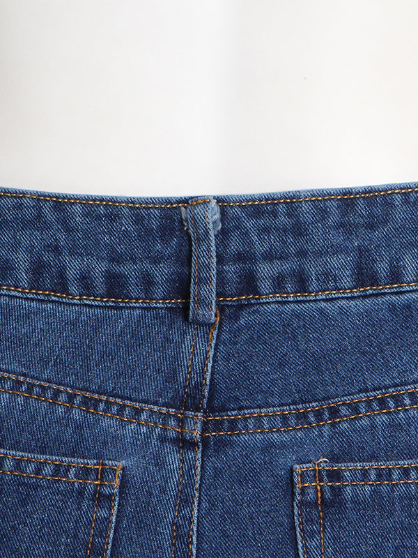 Original Wide Leg Loose Split-Joint With Big Pockets Jean Pants Bottoms