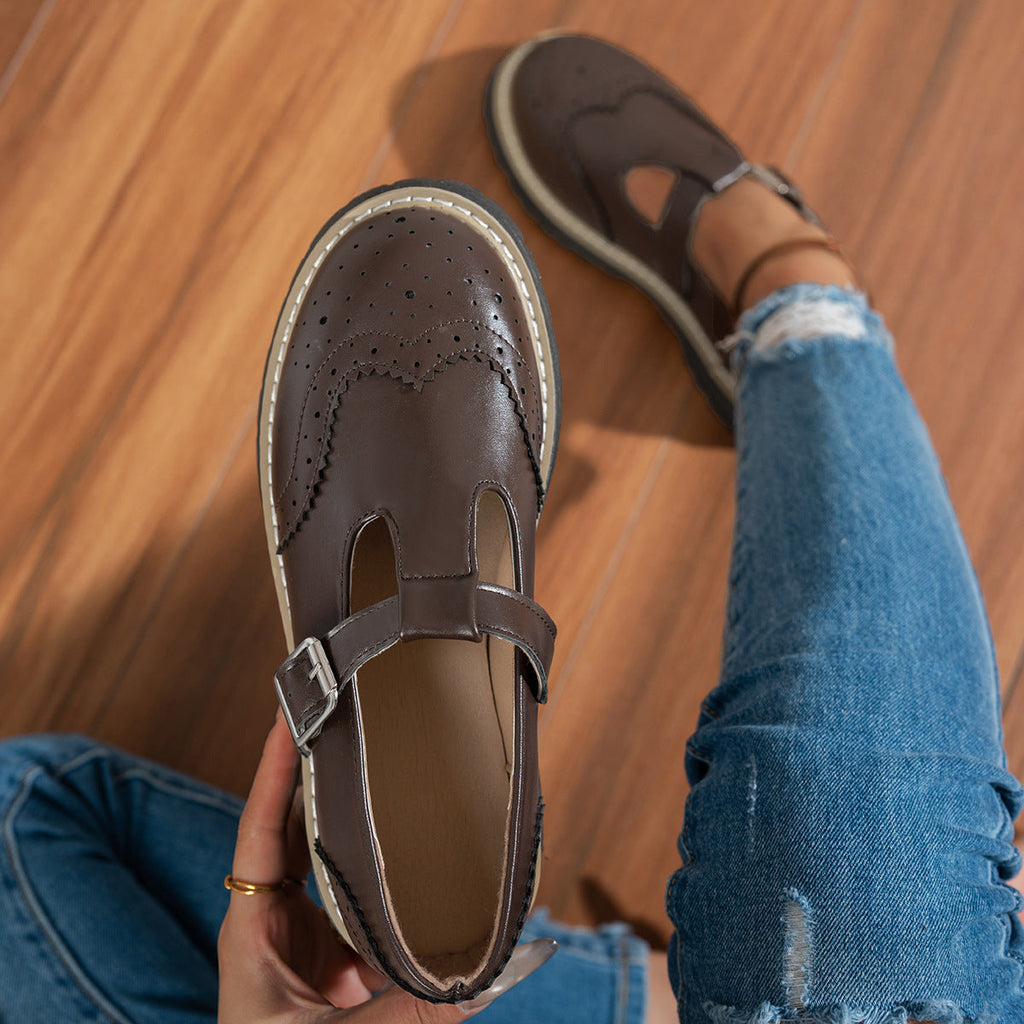 Women's Retro British Chunky Heel Pumps | Hollow-Out Buckle Loafer Shoes