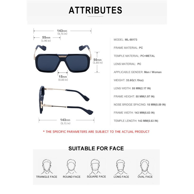 UV400 Sun Protection Retro Square Frame Outdoor Driving Eyewear Sunglasses