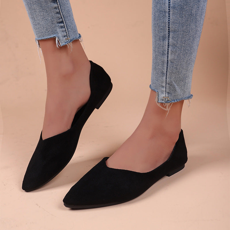 Women's Pointed-Toe Suede Flats | Plus Size Low-Top Shoes | Breathable Slip-On