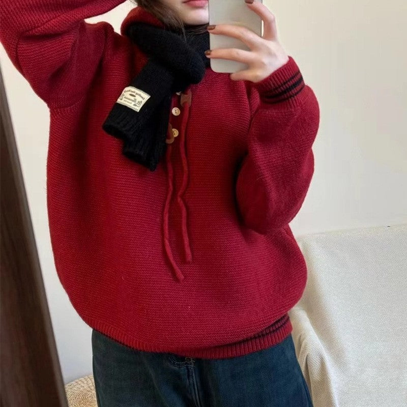 Long Sleeve Hooded Casual Loose Pullover Thick Sweater