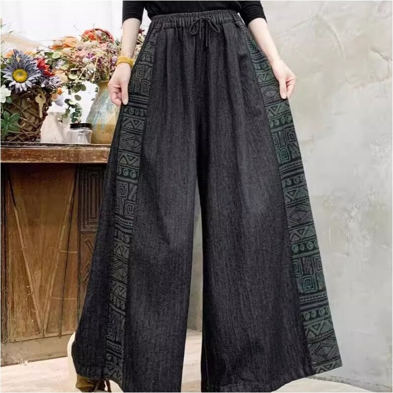 Drawstring High-Waisted Wide Leg Pants With Floral Print