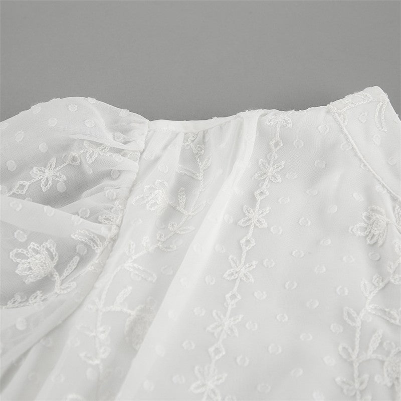 Open-Front Jacquard Perspective Sleep Dress with Five-Point Sleeves