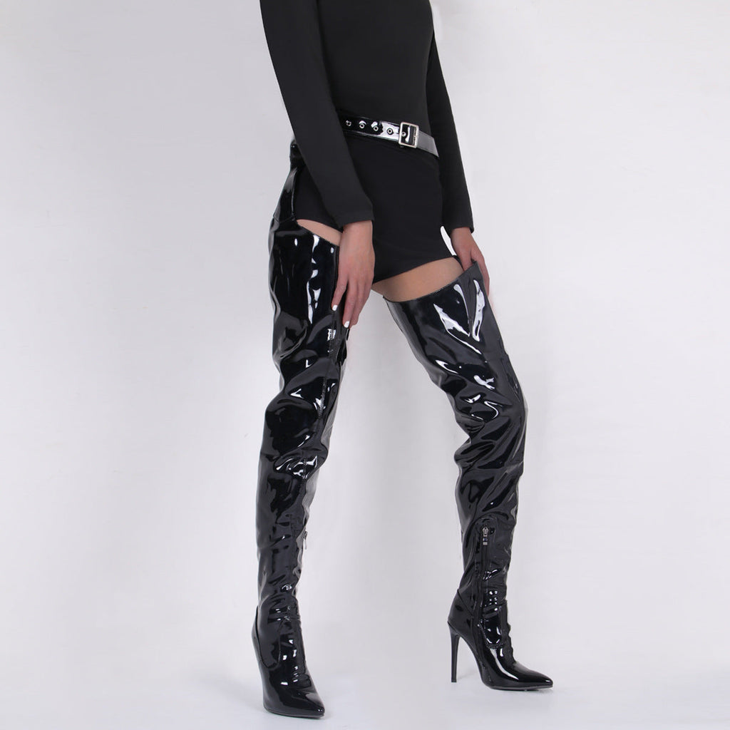 Women's Over-the-Knee High Heel Boots - Pointed Toe Side Zipper PU Leather