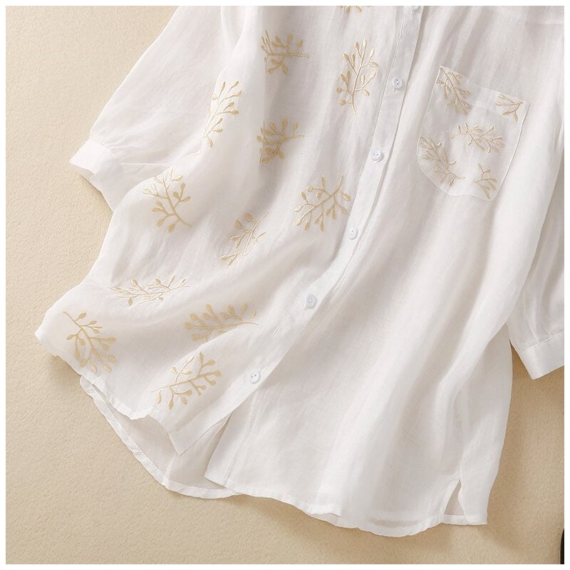 Relaxed Fit Casual Top with Three-Quarter Sleeves