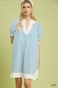 Pinstripe Shift Dress with Contrast Trim