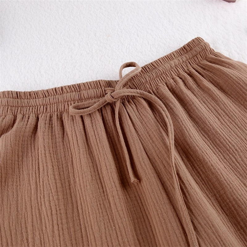 Solid Color Long Sleeve Lapel Buttoned Blouse and Pants Two-piece Lounge Set