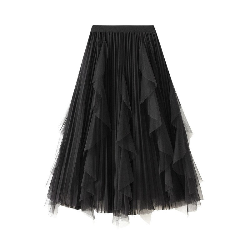 Ruffle Mesh Patchwork Hemline Skirt