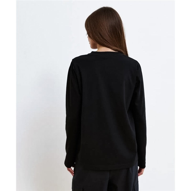 Simple Black Cotton Off-Shoulder Cutout Long Sleeve Top