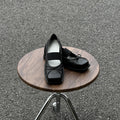 Women's Bow-Knot Genuine Leather Ballet Flats - Chunky Heel Mary Jane Shoes