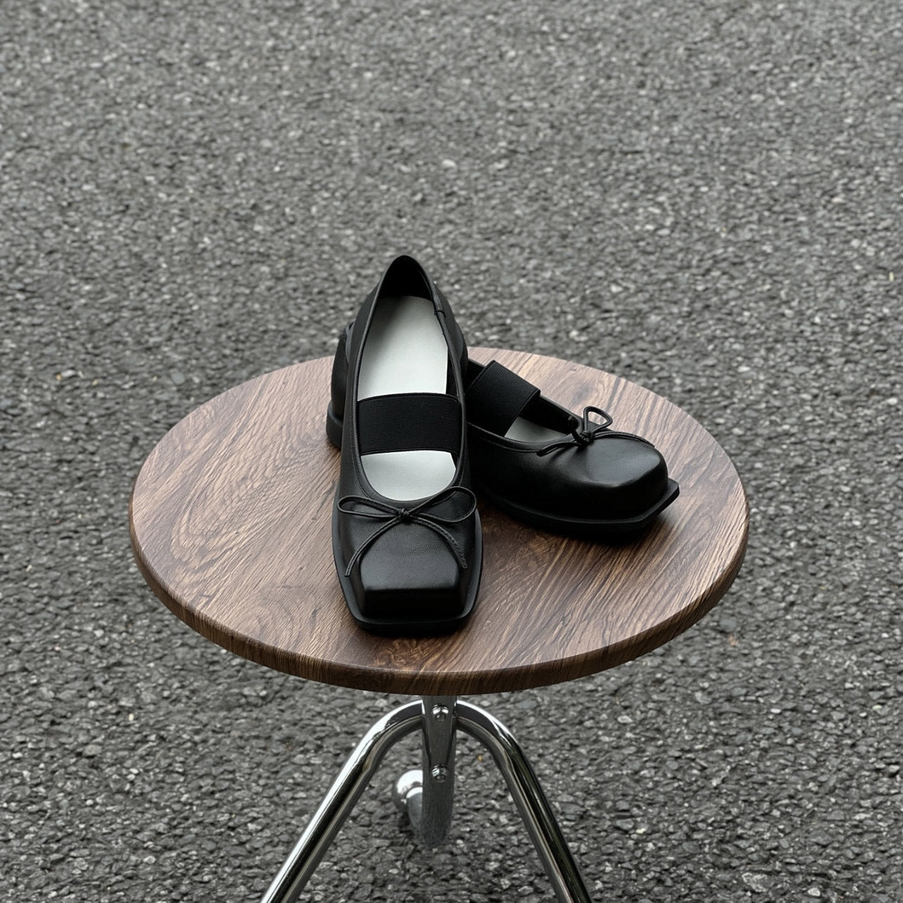 Women's Bow-Knot Genuine Leather Ballet Flats - Chunky Heel Mary Jane Shoes