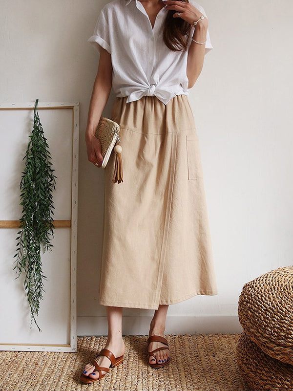 Loose Wide Leg Asymmetric Elasticity Pockets Solid Color Split-Front Split-Joint Pants Trousers