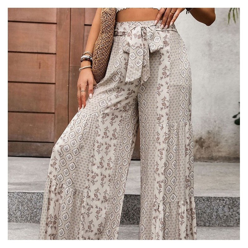 Colorblock High Waist Wide Leg Pants with Belt