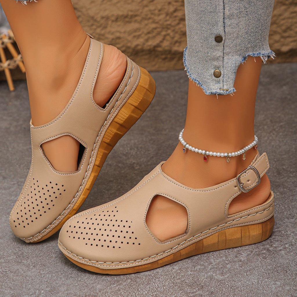 Women's Platform Buckle Slides - Comfortable Slip-On Sandals with Thick Sole