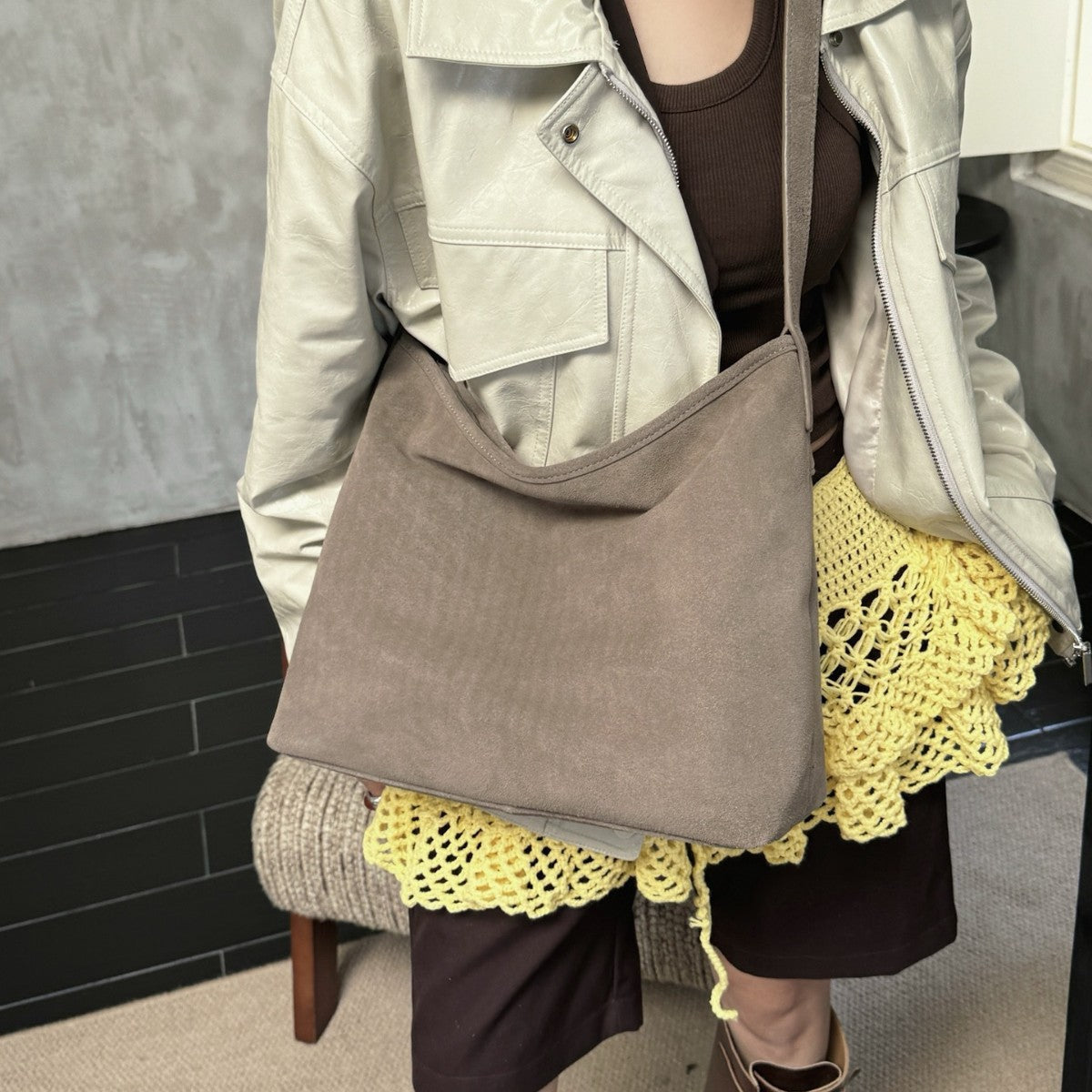 Matte Cowhide Leather Shoulder Bag – Women's Commuter Crossbody Tote | Genuine Leather Handbag