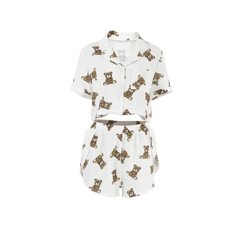 Floral Print Split Shorts with Short Sleeves - Casual Home Wear