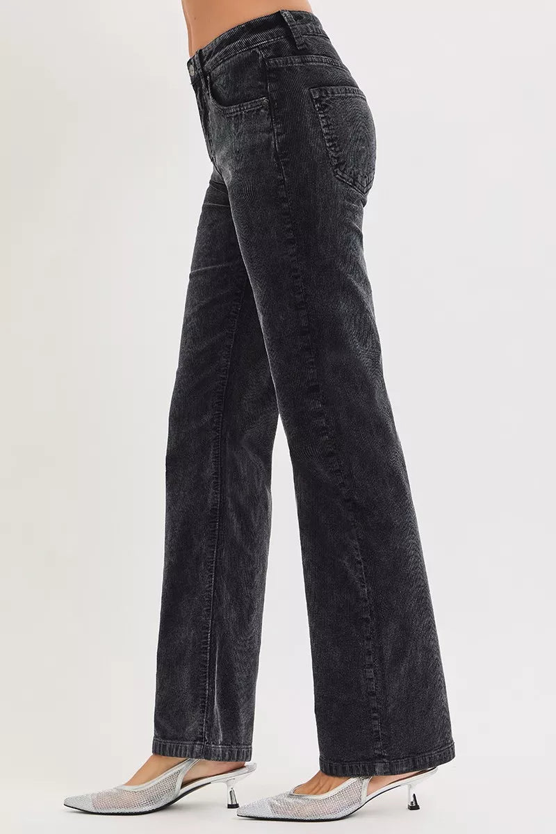 Tummy Control Mid Rise Straight Leg Corduroy Pants