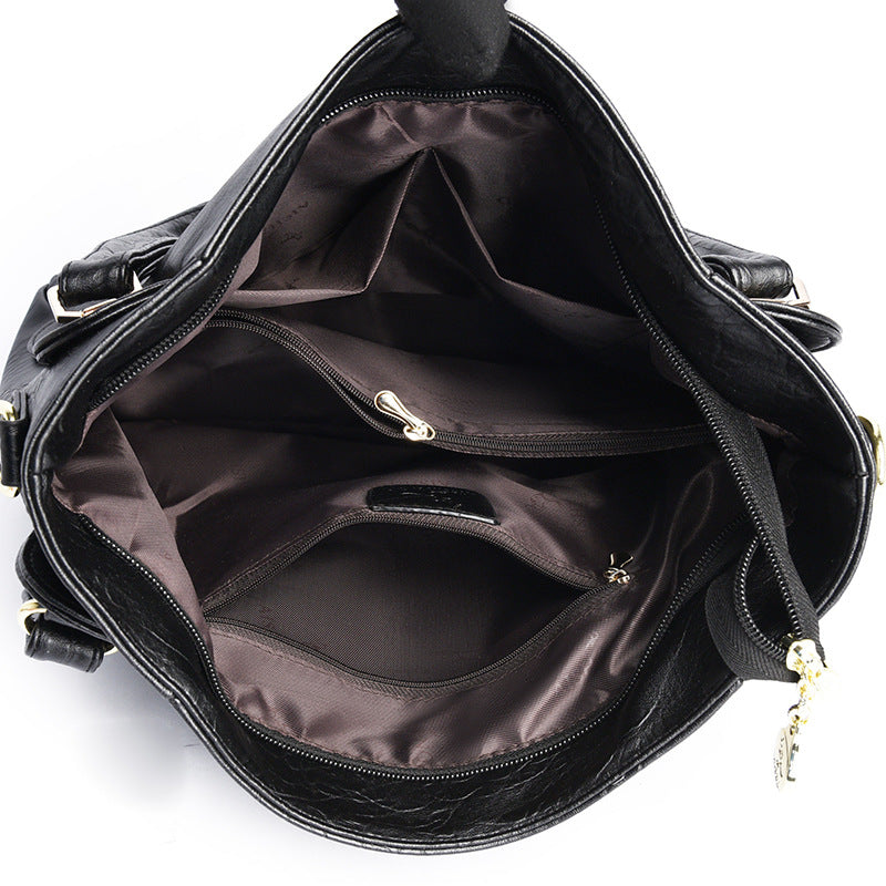 Women's High-Capacity PU Leather Tote Shoulder Bag | Elegant Niche Design | Black, Khaki, Brown