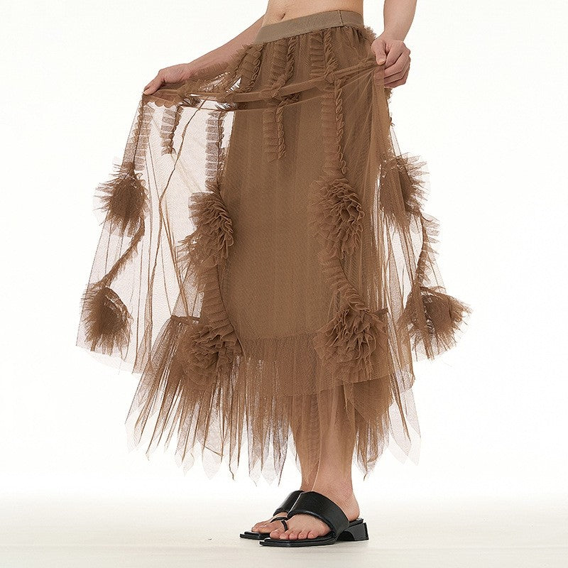 Oversized Solid Mesh Skirt