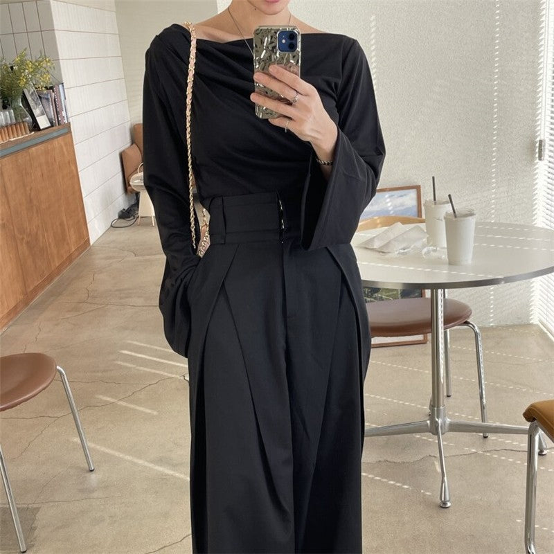 High-Waisted Wide-Leg Trousers in Solid Color
