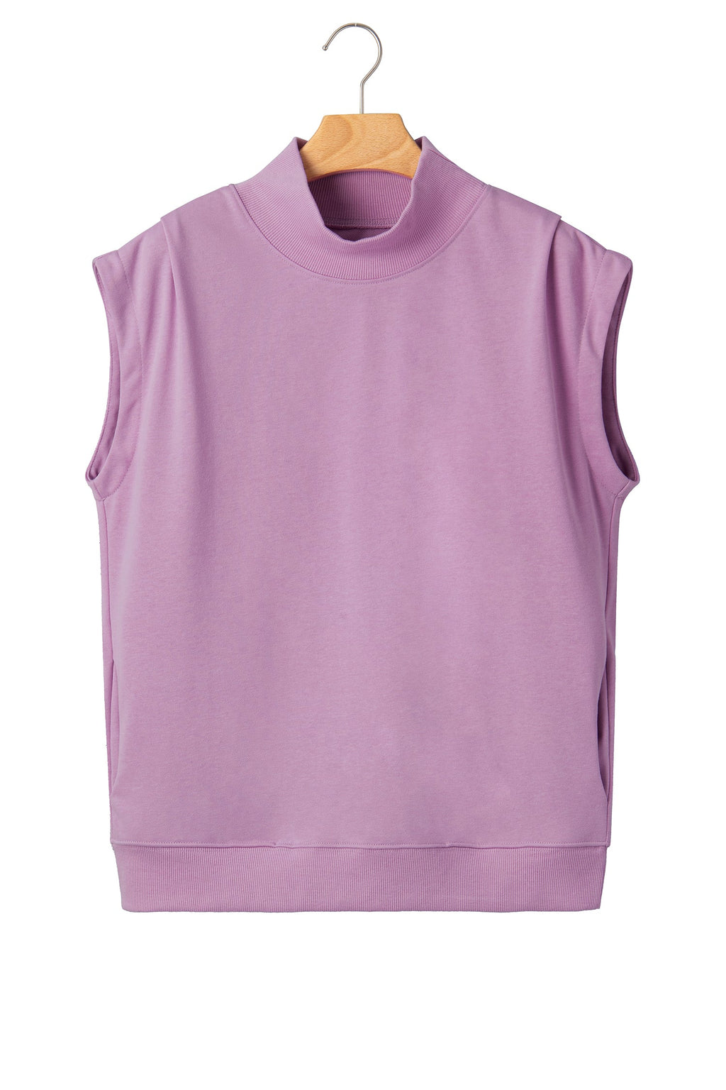 Phalaenopsis Solid Color High Neck Cap Sleeve Loose Top