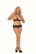Cupless Halter Bra Top With Satin Bows And A Crotchless G-string
