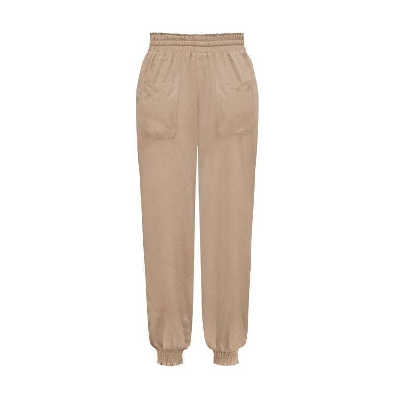 Solid Color Elastic Waist Drawstring Casual Harem Pants