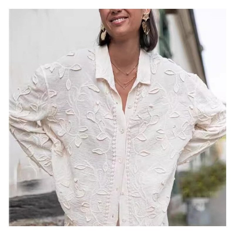 Fashionable White Silk Jacquard Co-ord Set